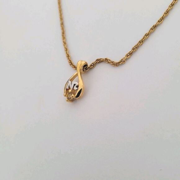 Vintage Nina Ricci NR Pendant Necklace Reighstones 14” Gold Chocker Teardrop - Picture 3 of 6